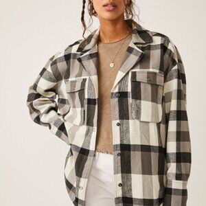 NEW! Free People Izzie Cargo Plaid Shirt in Black/Cream